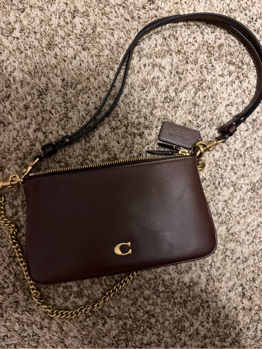Coach Brown Leather Crossbody with Gold Hardware